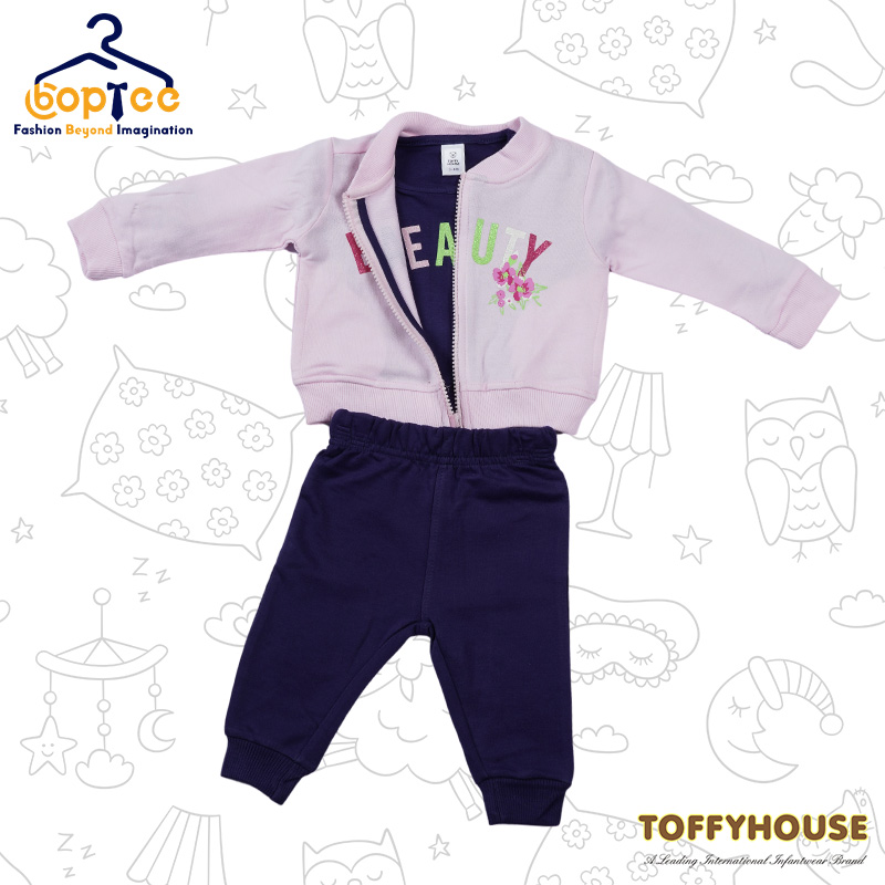 Toffyhouse Pink Full Sleeve Zipper With Half Sleeve Tee And Trouser