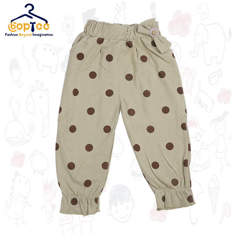 Boptee Full Length Polka Dots Lounge Pant With Bow Applique- Ivory color