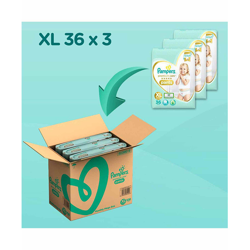 Pampers Premium Care Pants, XL Size Baby Diapers - 108 Counts