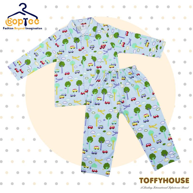Toffyhouse Nightwear Set For Kids With Cars & Trees Print