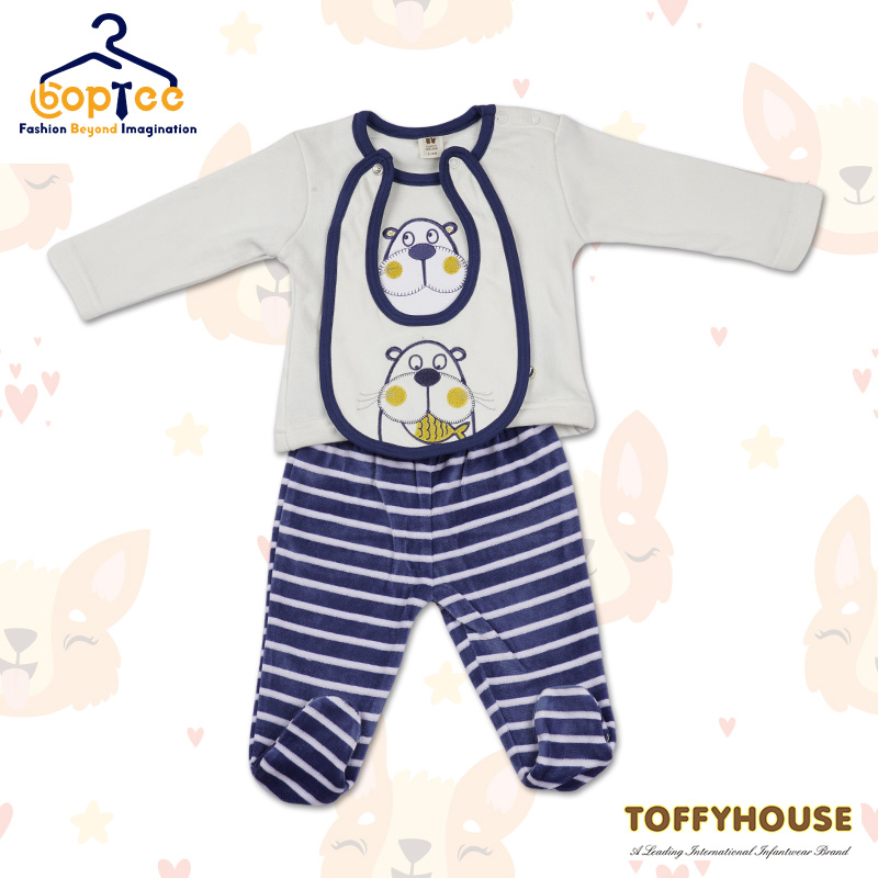 Toffyhouse Woolen Full Sleeves Tee With Footed Pyjame And Bib